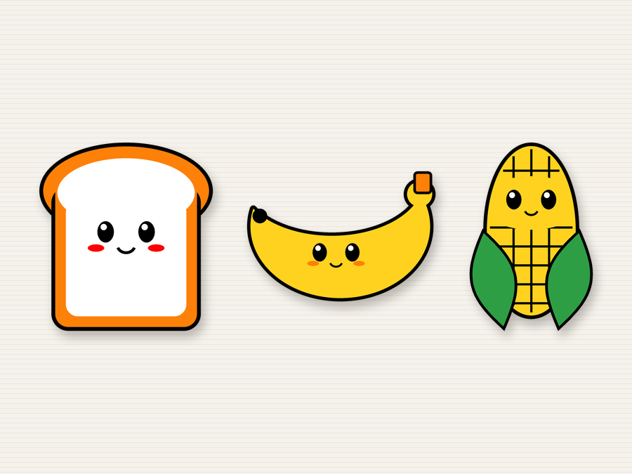 An example pick of three: toast, banana and corn